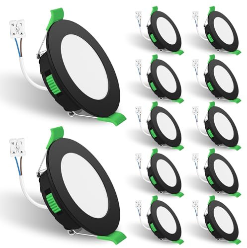 ALUSSO LED Einbaustrahler 230V 4W Flach,Dimmbar LED Spots 230V,68mm LED Deckenspots LED Einbauleuchten,Warmweiß 3000K Neutralweiß 4000K Kaltweiß 6500K,Schwarz IP44 Einbauspots für Badezimmer,12er Set