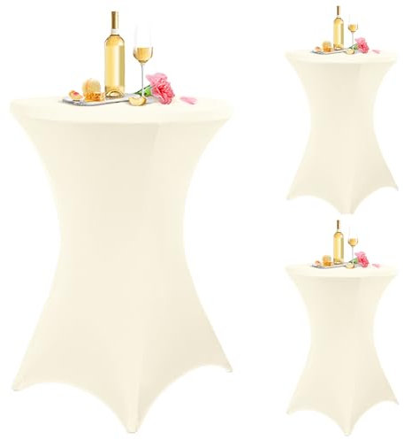 Pesonlook 3er-Set Stretch Stehtisch Husse für Bistrotisch Ø 80-85 cm Elegante,Verstärkung im Fußbereich,Stretch-Husse Beige Hussen für Stehtische und Bistrotische(80×110cm,Beige