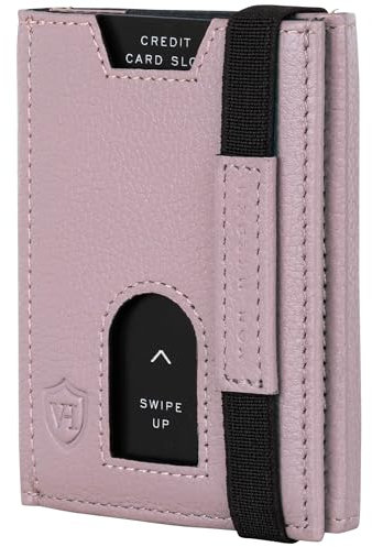 VON HEESEN Slim Wallet mit Münzfach & RFID-Schutz - Leder Geldbeutel - Mini Geldbörse für Herren und Damen - Kartenetui Echtleder Karten Portemonnaie klein - Kreditkartenetui Lavendel