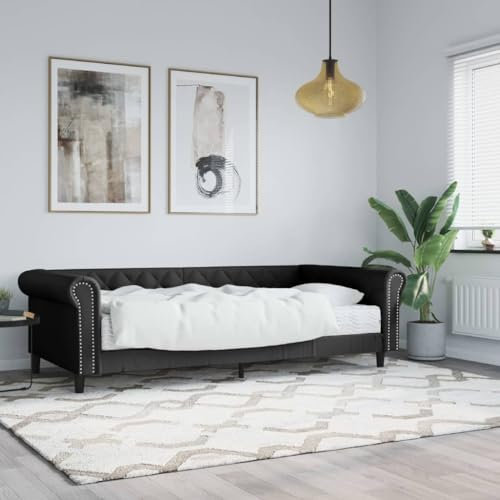 ZEYUAN Tagesbett mit Matratze Schwarz 90x200 cm Kunstleder, Schlafsofa, Daybed, Bettsofa, Sofa Bed, Sofabett, Schlafcouch, Jugendbett, Bettgestell, Bettcouch