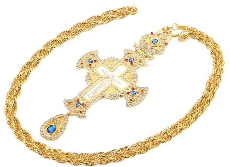 bicup Halskette Ketten Schmuck Herren Frauen Anhänger necklace Kreuz Jesus Halskette Traditionelle orthodoxe religiöse Brust Anhänger Gold