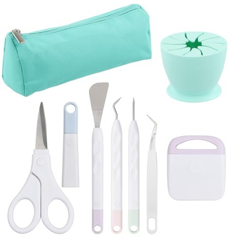 8 Pcs Vinilo Herramientas de Deshierbe, Accesorios de Silueta con Tijera Pinzas Escardadores Raspador Espátula Recogedor de Restos Bolsa de Almacenamiento, Kit de Herramientas Manualidades para Craft