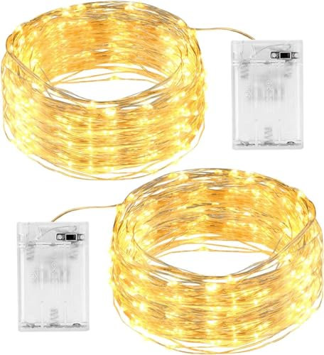 SHATCHI 2 Pack of 20 LED/2m Fairy String Lights Silver Wire Battery Operated Warm White LEDs Twinkle Waterproof Lights for Bedroom, Christmas, Party, Wedding Outdoor Indoor Decoration
