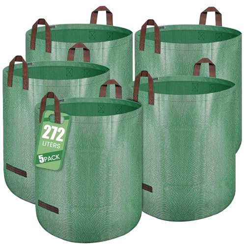 Gartenabfallsack 5x272L, Gartensack Laubsack Selbststehend und Faltbar, Laubsäcke Stabil Robust aus Polypropylen, Groß Gartensäcke für Gartenabfälle Gras Laub Hecke, Grünschnittsäcke Reißfest