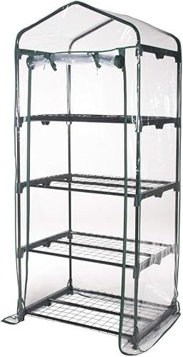 Bricoutlet - Serra per balconi o giardino a 4 ripiani in acciaio verniciato + telo in PVC, 69x49xh.160 cm - per piante fiori da esterno