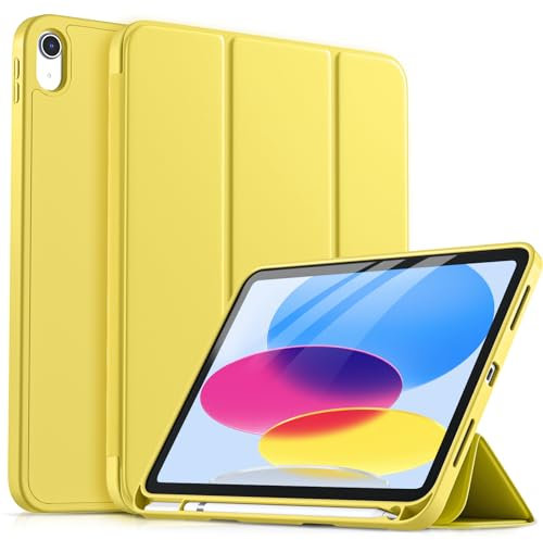 drivego Hülle für iPad 11 Generation A16 2025/10 Generation 2022/ (11/10.9 Zoll) mit Stifthalter, Trifold Ständer, Auto Ruhen/Wecken, Flexible TPU Cover Hülle für iPad 10. Gen/11. Gen, Gelb