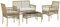 Outsunny Salon de Jardin extérieur 4 pièces canapé 2 Places + 2 fauteuils + 1 Table Basse Plateau Verre trempé Noir 3 Coussins d'assise - métal et résine tressée - Beige