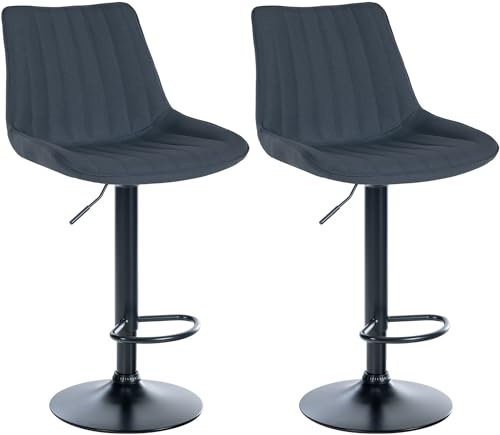 CLP 2er Set Barhocker Toni Stoff I Höhenverstellbarer Barstuhl Mit Metallgestell I Thekenhocker Mit Integrierter Fußstütze, Farbe:dunkelgrau, Material Gestell:Metall matt schwarz