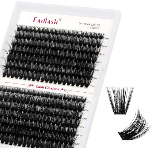 FADLASH Pestañas Individuales en Racimo D Curl Pestañas en Racimo Pestañas de Mirada Extensiones Individuales en Racimo Pestañas en Racimo DIY Extensión 10-18mm Pestañas Individuales
