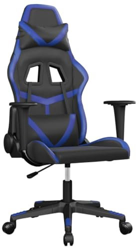 vidaXL Gaming Stuhl, Bürostuhl mit Massagefunktion, Drehstuhl Höhenverstellbar, Sessel Chefsessel Computerstuhl, Schwarz Blau Kunstleder