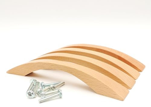 JOWE 4er Set Möbelgriffe aus Buche lackiert inkl.Schrauben - Schubladengriff aus Holz - Länge 17,5 cm, Bohrabstand 12,8 cm