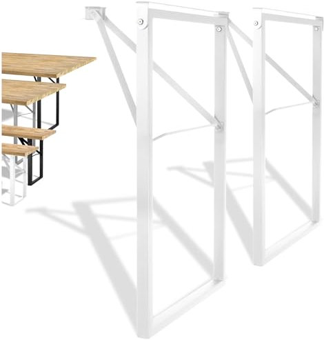 Natural Goods Berlin 2er Set Gartentisch Gestell klappbar (Weiß, 70x42 cm) – Metall Tischbeine im Kastenprofil für Bierzeltgarnituren – Stabiles Tischgestell für Garten, Terrasse & Camping