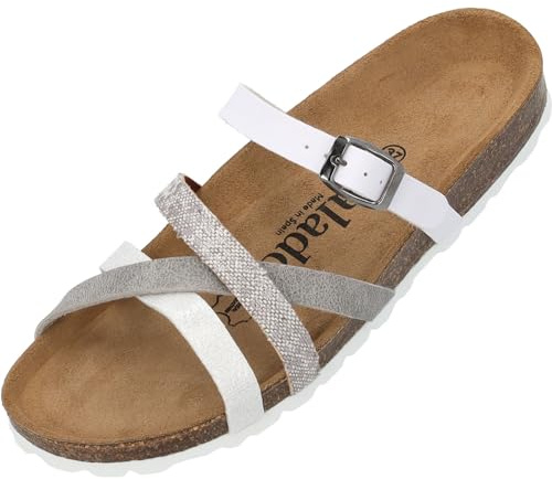 Palado Damen Pantoletten Cruisi - Sandalen Made in Spain - Hausschuhe mit Kork-Fußbett - modische Sommerschuhe