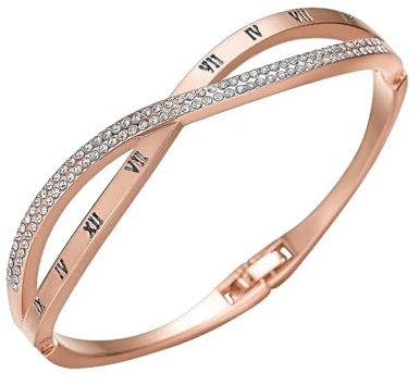 SINLOV Vintage Cross Rhinestone Bracelet Charm Crystal Beads Bangle Bracelets Dainty Hand Bracelet Jewelry Adjustable for Women (Rose gold)
