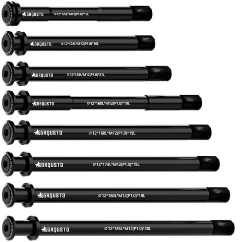 GRQUSTO 1.0mm Thread Pitch Front Rear Thru Axles for Road Mountain Bicyle Suspension Forks Rigid Forks and Bike Rear Frame, 6061 Aluminium Alloy Boost Through Axle: 12mm x 185mm
