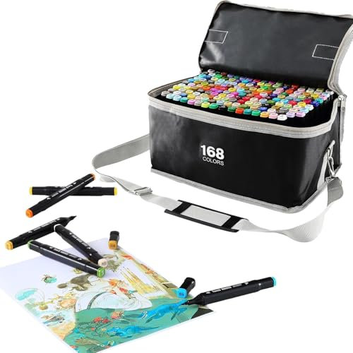 SOSINYA 168 Farben Graffiti Stifte,Twin Tip Marker, Permanent Marker Mit 168 Farben Und Zwei Spitzen, Filzstifte Set Für Kinder, Erwachsene, Künstler, Malen, Färben, Mehrfarbig