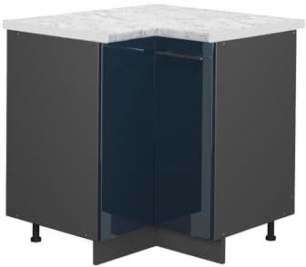 Vicco Eckunterschrank Fame-Line, Dunkelblau Hochglanz, 80.5 cm, AP Marmor