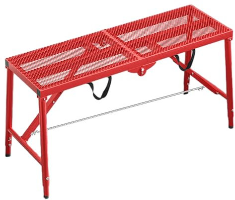 Elitix Arbeitsplattform 4 5 6 Ft Klappgerüstleiter Hebebühne, Anti-Rutsch-Gerüste für Bauarbeiten Im Haushalt Auf Unebenem Boden, Mobile Baubühne Verstellbar(Red,150x40cm(59 x15 3/4))