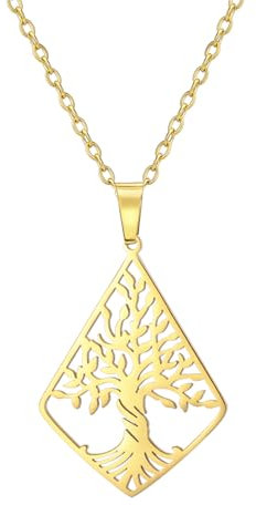 kkjoy Collana Rombica dell'Albero della Vita in Acciaio Inox Collana con Ciondolo dell'Albero della Vita Ispirato alla Natura Gioielli Spirituali per Donne Uomini