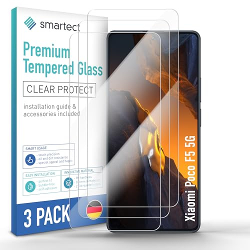 smartect Cristal Templado 3 Piezas para Xiaomi Poco F5 5G | Protector Pantalla HD Antiarañazos, Vidrio Templado 0.3 mm Ultra Transparente, Dureza 9H, Resistente a Impactos, Sin Burbujas
