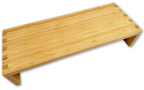 OSCO Bamboo Monitor Stand | Shelf | Computer Screen Riser | Printer Stand | Laptop Plinth | Full Size Keyboard Storage | Fully Assembled | H10 x W50 x D19.5 cm