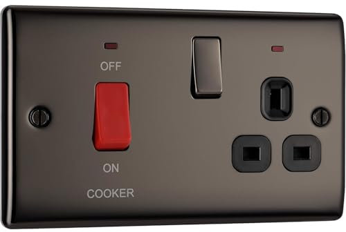 AMK® BG Double Pole Switch with 13 Amp Socket Black Nickel 45 Amp Safe Cooker Switch Includes Mountings