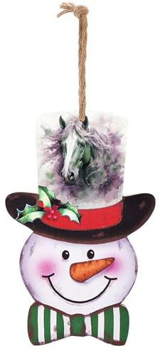 Weihnachts-Schneemann-Holzschild zum Aufhängen, grünes Pferd, Schneemann-Schild, Weihnachts-Türschild, Dekoration für Zuhause, drinnen und draußen