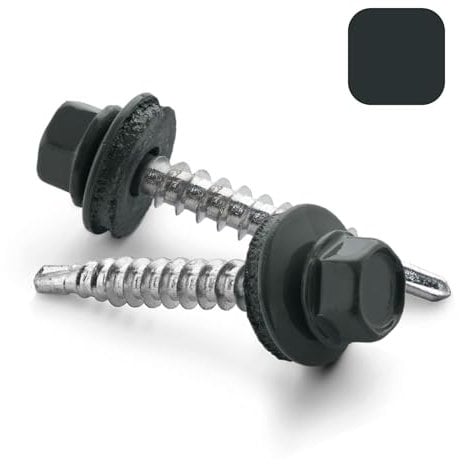 Vooxa Pack of 50 Self-Drilling Trapezoidal Tapping Screws 4.8 x 60 mm with EPDM Sealing Washer, Galvanised Steel RAL7024 Graphite Grey, Hexagonal Head SW8