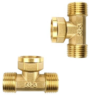 PARFCO Pièce en T Laiton, 2 Piece Brass Raccord Té Égal, Raccord D'eau en T, pour Conduites D'eau Chaude et Froide, Salle Bain, Climatiseur