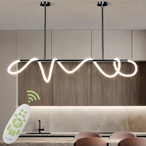 Jsz Pendelleuchte Esstisch, LED Dimmbar Hängelampe Esszimmer 3000K-6500K, Linear DIY Hängeleuchte mit Fernbedienung, 21W Esszimmerlampe Hängend Höhenverstellbar Esstischlampe (Schwarz, 120CM)