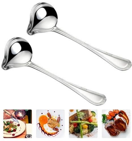 2 Stück Soßenlöffel aus Edelstahl, Saucenkelle mit Ausgießer, Suppenkelle Edelstahl, Saucenlöffel Länge, Suppenkelle Klein, Saucenlöffel Spülmaschinenfest, für Suppensoßen Bratensoßen Dressings