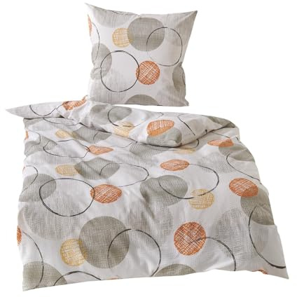 Traumschlaf Seersucker Bettwäsche aus Baumwolle - bügelfrei, ideal für den Sommer, Kreise in Grau - 160x210cm + 65x100 cm