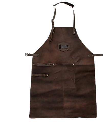 Premium Leder Grillschürze – Personalisiert mit Name | Grillmeister Schürze für Herren und Damen | Verstellbar, Robust und Stilvoll | Perfekt für Grillen, Küche&BBQ (Braun Name)