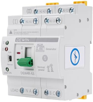 DEWIN Interruttore di Trasferimento,4P 63A 400V Interruttore di Trasferimento Automatico G2R ATS Commutatore Interruttore di Trasferimento Automatico a Doppia Alimentazione (Con Manuale in Italiano)