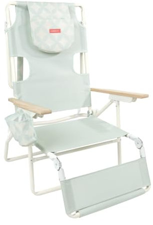 Flamingueo Strandstuhl, Gepolsterte Kopf- und Armlöcher, 5-Fach liegend, Fußstütze und Armlehnen Komfort, Tragegriffe Rucksack Einfacher Transport, 83,2 x 66,7 x 97 cm