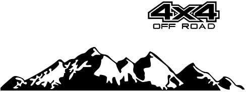 TFixol Adesivi per auto 4 x 4 Off Road (44 x 17 cm) + decalcomania grafica montagna (150 x 27 cm) adesivo per auto camion accessori esterni nero