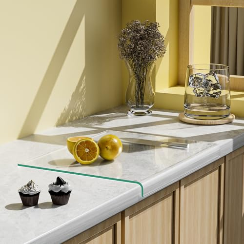 Tempered Glass Cutting Board with Lips, Clear Cutting Board, Easy to Clean and Dishwasher Safe (Clean -17 * 13.2 ins)