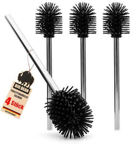 BigDean Silikon Klobürste WC Bürste im 4er Set Toilettenbürste Schwarz WC Bürste Silikon Ersatzbürste – Flexibel, Antibakteriell & Hygienisch Schnelltrocknend & Spritzfrei
