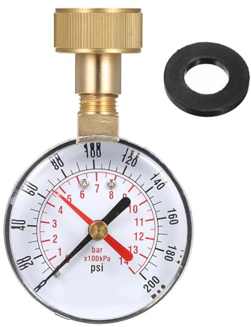 JKOKPMG 2-1/2 Wasserdruckmessgerät, robustes Manometer 0-200 PSI mit rotem Zeiger & Messinganschluss, doppelte Skala für Wasserleitung und Hochdruckreiniger,präzises 3/4 Innengewinde Druckmessgerät