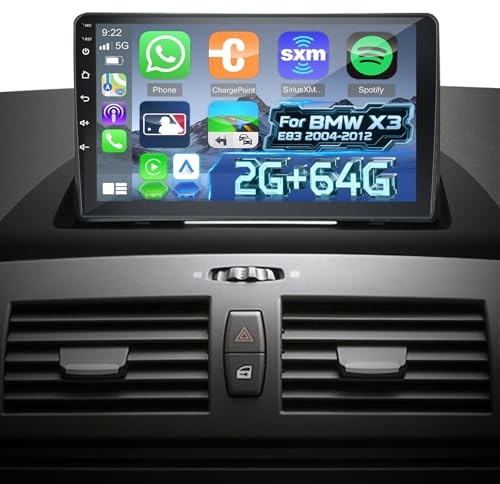 Autoradio für BMW X3 E83 2004-2012, [2G+64G] Android Touchscreen Autoradio mit Drahtlos Carplay und Android Auto/Bluetooth/WiFi/Bluetooth/EQ/FM RDS Radio