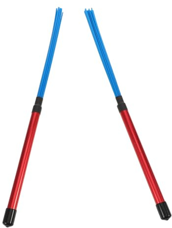 Jazz Schlagzeugbesen 2 Stück mit Nylon und Aluminiumlegierung für Cajon | Bundle Rod Konstruktion, Rote und Blaue Griffe, Stabile Töne, für Schlagzeugset und Percussion Spieler
