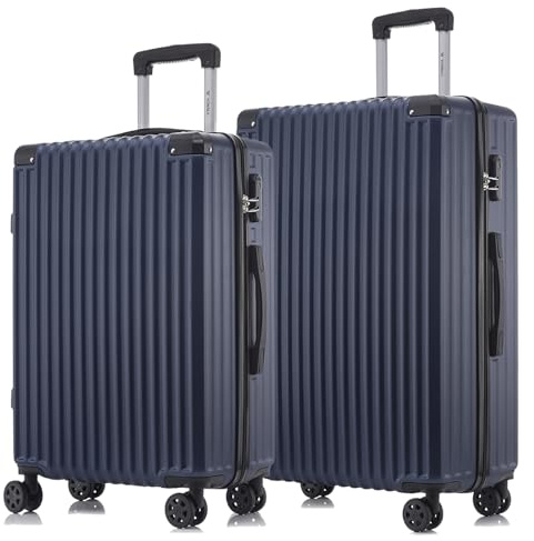 YONSLY Trolley Reisekoffer Suitcase Set, Rollkoffer Handgepäck, Kofferset, Gepäckset Hartschalenreisekoffer mit 4 Rollen 360°, Zahlenschloss, Weicher Gummigriff (2er Set, L&XL, Dunkelblau)