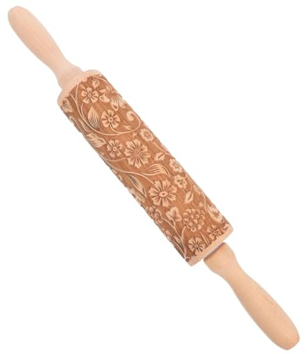 BESPORTBLE Rouleau à pâtisserie en bois de précision avec fleurs gravées et flocons de neige, bois de hêtre durable pour décorer les biscuits, le fondant et la pâte, outil de cuisson créatif pour les