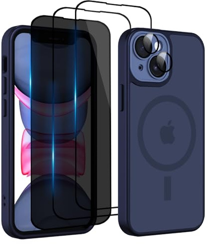 Nupcknn Magnétique Coque pour iPhone 14 avec Magsafe avec 3 Verre Trempé [HD+HD+Confidentialité][Caméra de Protection complète] Coque Antichoc translucide Mat arrière Anti-Rayures