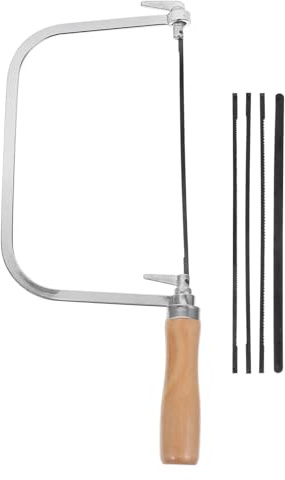 AOTISBAO Coping Saw with Wooden Handle, 30x11cm Frame, Includes 4 Replacement Blades, Adjustable Tension, Razor-Sharp Sawtooth for Woodworking and Model Making