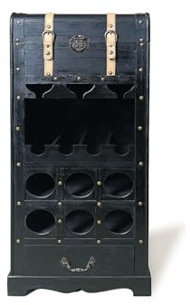 Vente-unique OZAIA - Range Bouteilles avec Coffre en Bois de Sapin et MDF - L.43 x H.100 cm - Noir - CAVINA