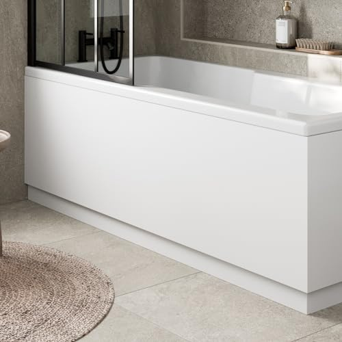 Baystone® Modern 1700mm Front Side MDF Bath Panel 18mm Wooden Panels for Bathroom Baths Soaking Tubs, Adjustable Plinth, Easy to Cut, White Gloss