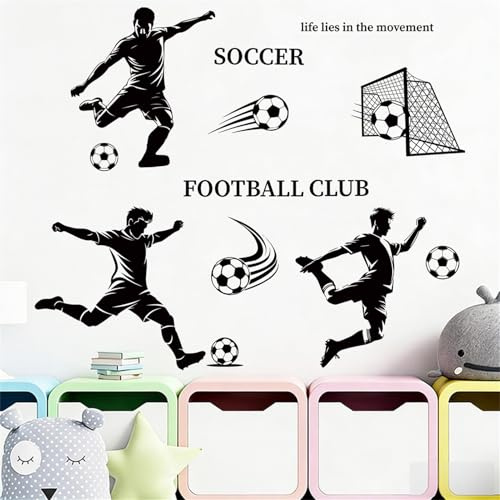 Fußball Wandtattoo Selbstklebende Fenstersticker, Silhouette & 3D-Durchbruch Fußball Wandsticker, Wiederverwendbare Sport-Dekoration für Kinderzimmer & Jugendzimmer (F)