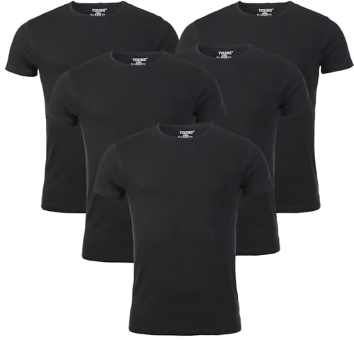 Young & Rich Herren Uni Basic T-Shirt mit Rundhals Ausschnitt einfarbig Stretch körperbetonte Dehnbare Passform 1701 5er Pack