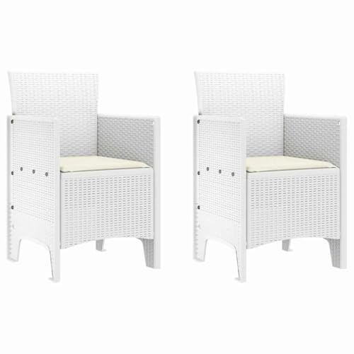Mhdvray Gartenstuhl 2er Set mit Kissen Weiß Modernes Design Terrassenstuhl aus robustem Polypropylen 53 x 49 x 85 cm Stabiler Balkonstuhl für Garten und Außenbereich Bequeme Sitzgelegenheit